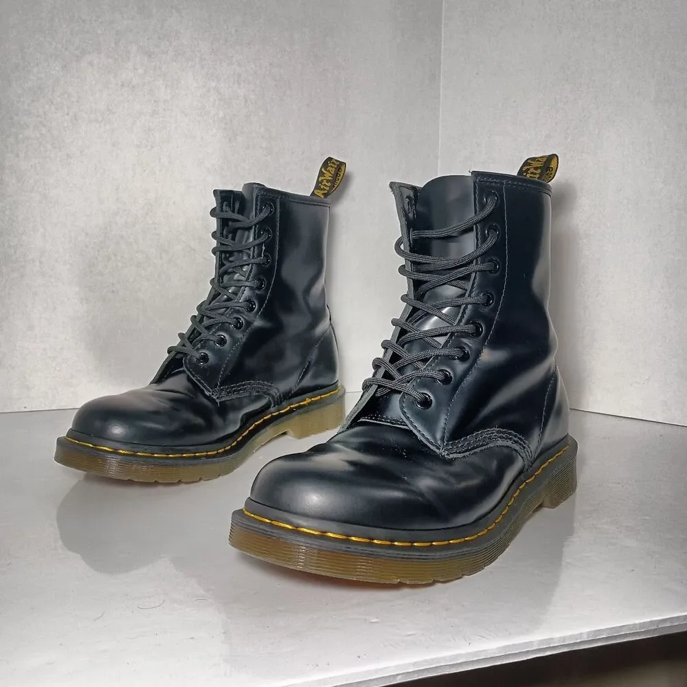 Dr Martens 11821 1460 Smooth Black Leather Combat Womens Boots Sz UK 7 US 9 Doc